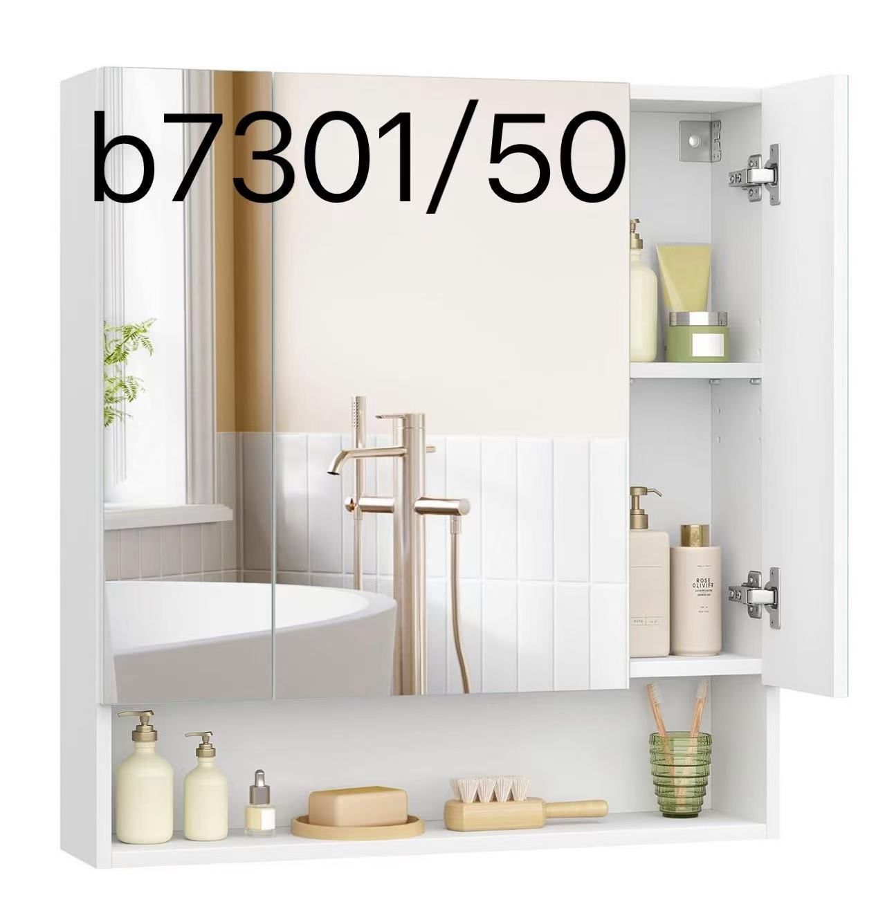 Cabinet Mirror, Bathroom Wall Mirror Cabinet with Storage, Adjustable Shelves, 6.5 x 27.6 x 29.5 Inches, Cloud White