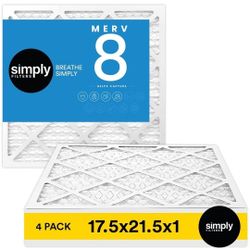 Simply Filters 17.5x21.5x1 MERV 8, MPR 600, AC Furnace HVAC Air Filter-Pack Of 4