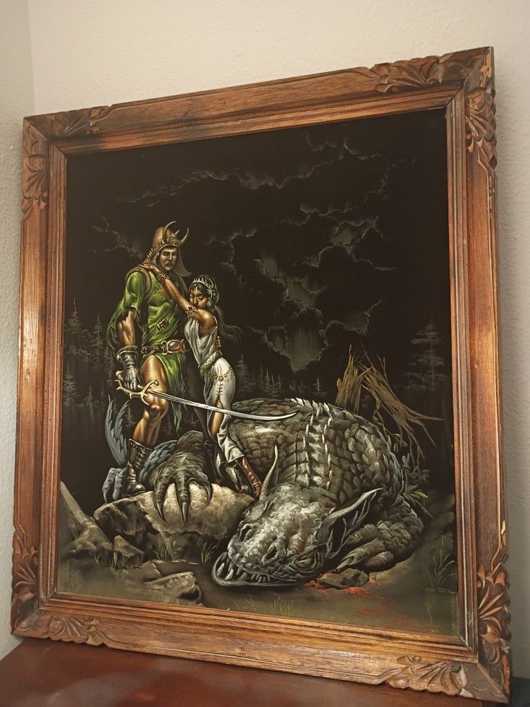 Michael Whelan Reproduction Dragon Painting On Felt Fabric