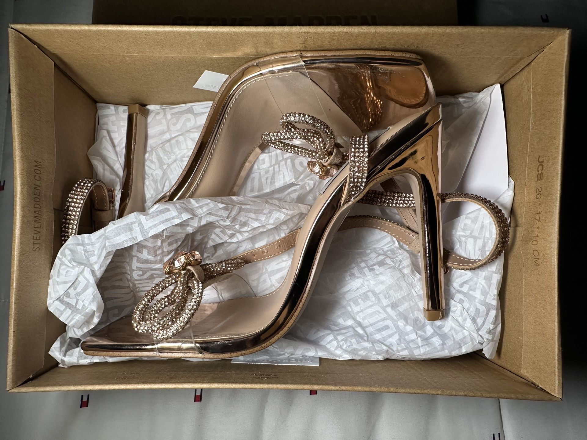 Steve Madden Gold Heels for Women Size 7.5 Script Rose Gold With Box