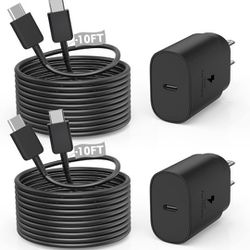 10FT Long Type - C  Charger Fast Charging Cord & 2Pack 25W USB-C Super Fast Charging Black PD/PPS Wall Charger Type-C Block for Samsung Galaxy S23/S22