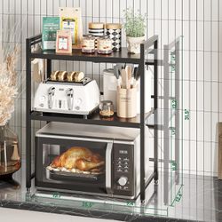 NETEL Extendable Microwave Oven Rack, Adjustable Microwave Toaster Shelf Heavy Duty Stand Kitchen