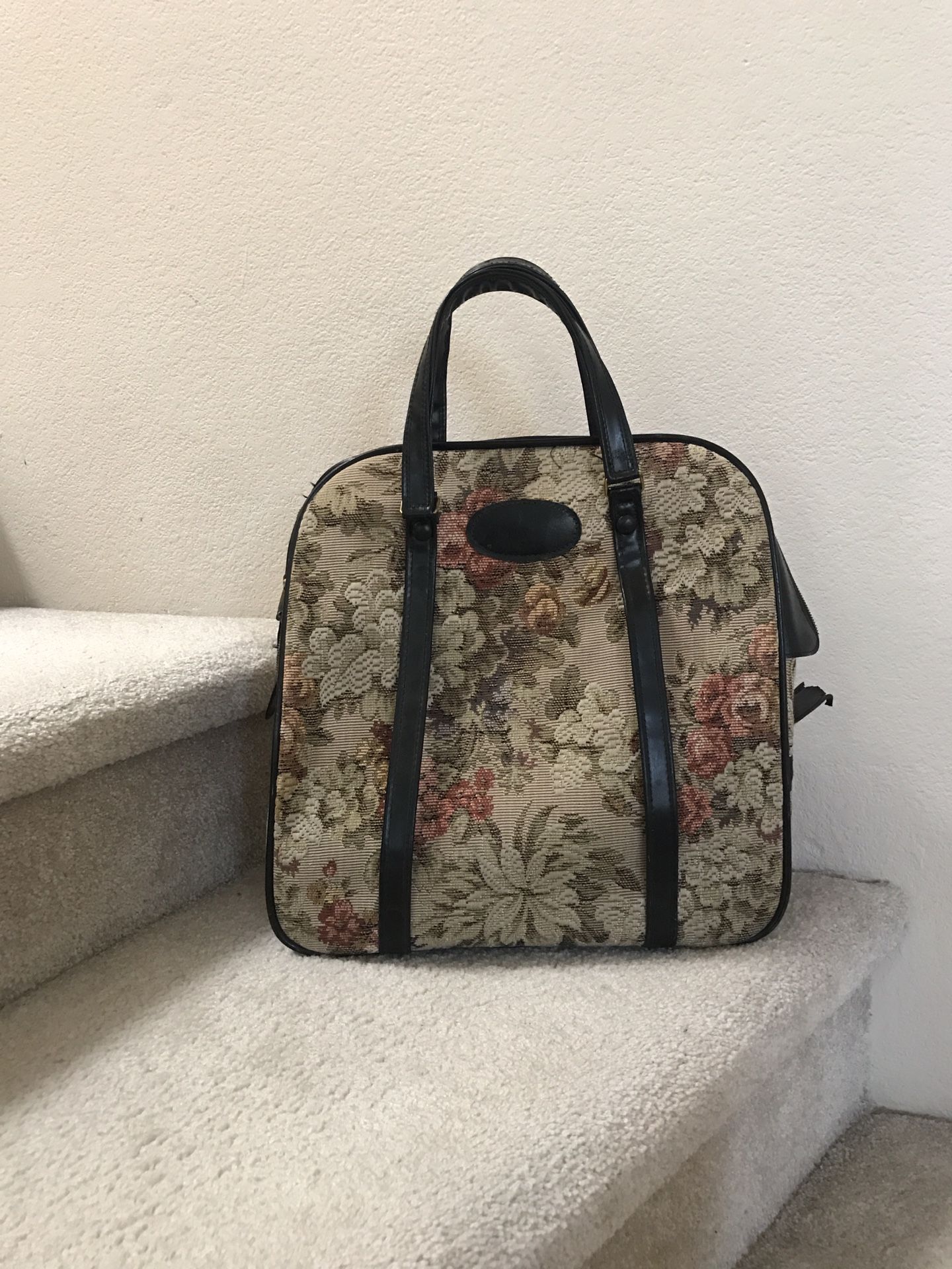 Vintage Tapestry Luggage by Lark 1960s 1970s Carpet Tote Bag Abstract Floral Carryall Velvet Feel Carpetbagger