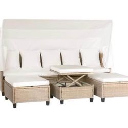 Assembled New Outdoor Patio Furniture Set, 4 Piece Wicker Conversation Set with Lift Coffee Table