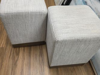 Set of 2 Cube Ottomans Light Gray Woven Fabric