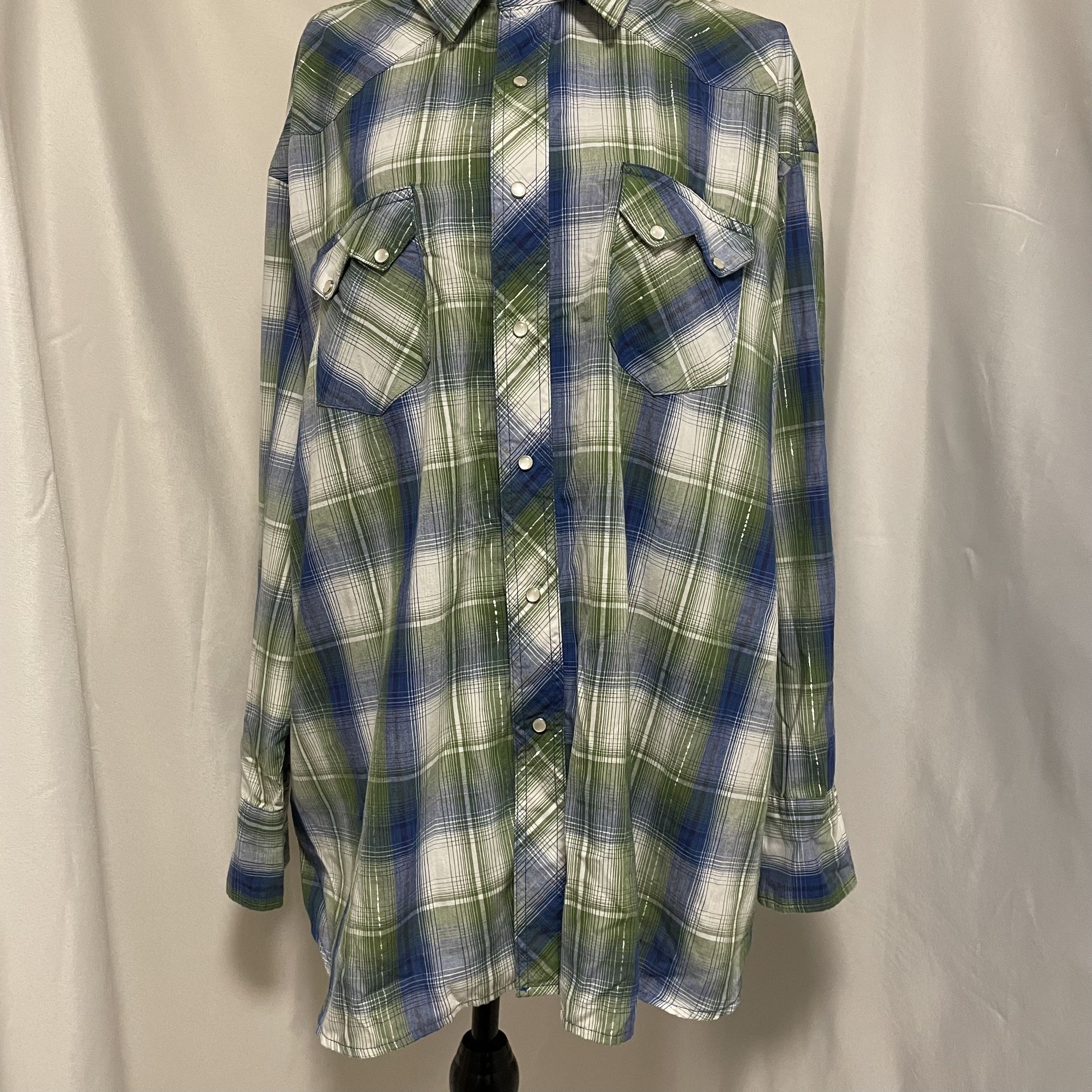Men’s 2XL Rustler Plaid Country Western Rodeo Cowboy Snap Long Sleeve Shirt