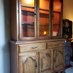 Lighted China Cabinet With Stemware Hangers, Glass Shelves,  Lots Of Storage 