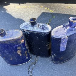 Vintage Iron Enamelware Water Bottle Original Old Hand Crafted Enamel Painted