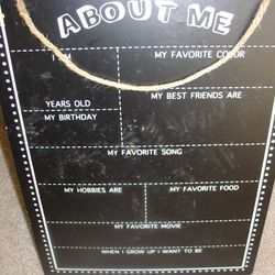 ABOUT ME CHALK BOARD SIGN THAT CAN HANG UP 