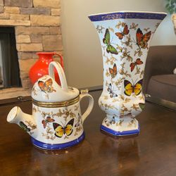 Vintage Formalities by Baum Bros. Butterfly Vase & Watering Can Set