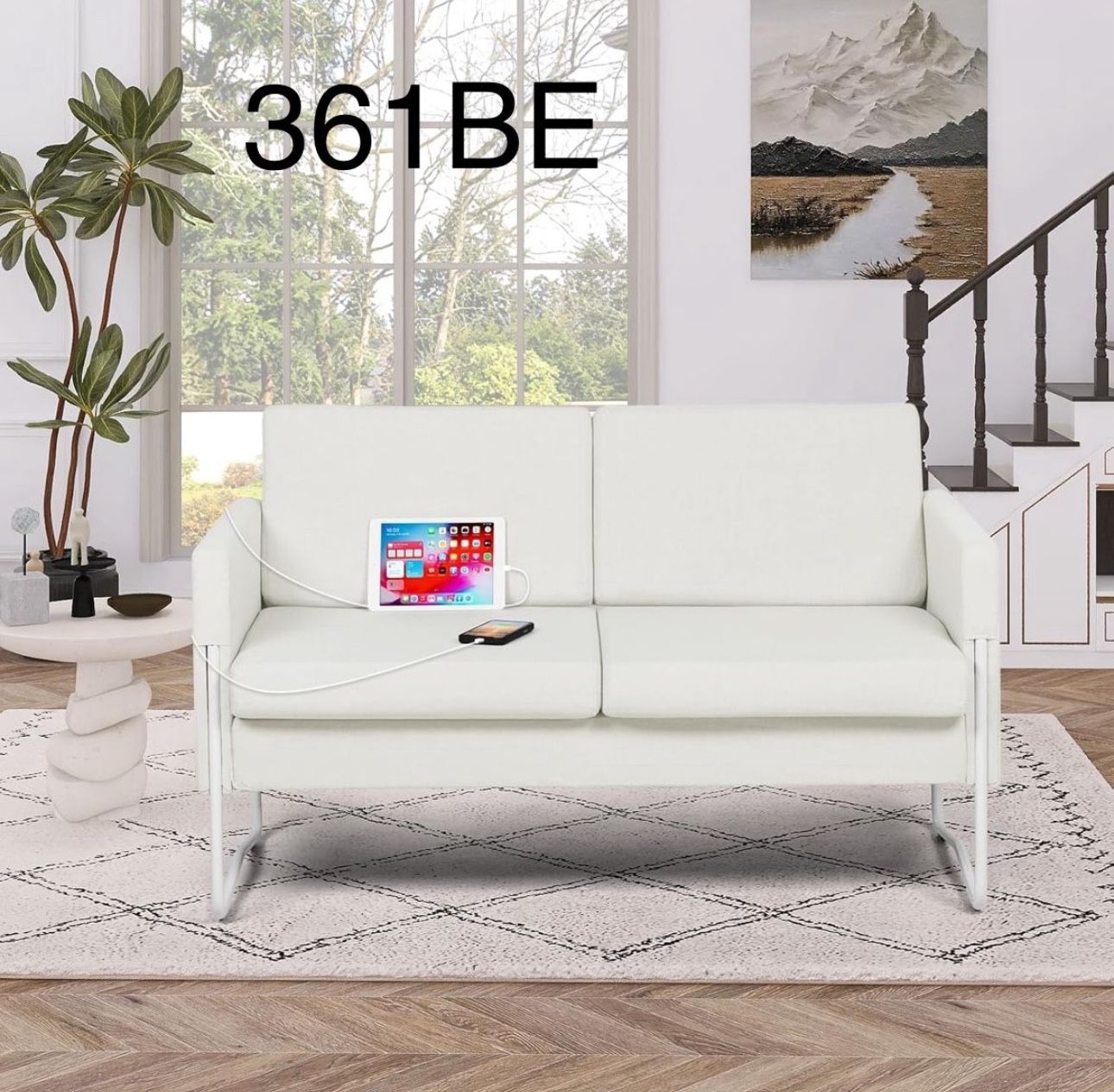 51” Small Sofa Couches for Small Spaces with 2 USB, Comfy Modern Couch, 2 Seat Couch Loveseat Sofa for Living Room Bedroom, Office Apartment Couch (Cr