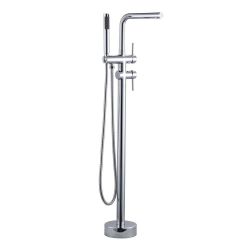 2-Handle Freestanding Tub Faucet with Handshower and Longer Spout in Polished Chrome