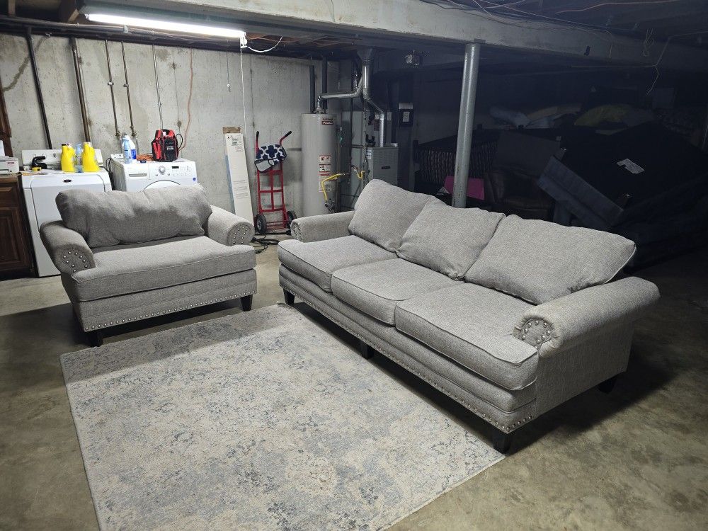 Gray Sofa & Oversized Chair