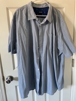 Men’s Plus Size 4XL Blue Striped Button Up Short Sleeve Shirt