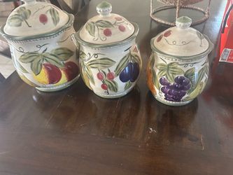 Hand-Painted Ceramic Canister Set of 3