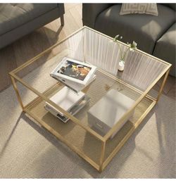2 tier gold glass table