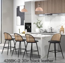 Bar Stools Set of 4 Rattan Swivel 29" Height Barstools for Kitchen Counter Island Mid Century Modern Boho Bar Stool Chairs with Metal Legs Woven Stool