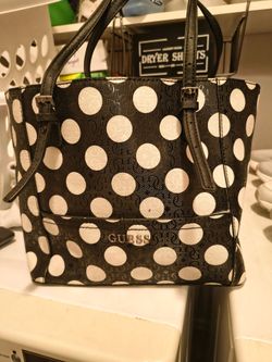 Guess Tote Bag Black White Polka Dot