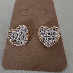 Gold Heart Stud Earrings with Crystal Stones