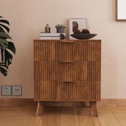 XUZENEST Fluted 3 Drawer Dressers, Modern Closet Dressers Chest of Drawers, Wood Storage Dresser Chest of Drawers Organizer for Bedroom Living Room Ha