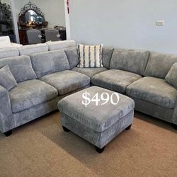 Beautiful Brand New 4-Pc Gray Sectional Sofa Couch 