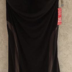 NW Woman Black & Nude Sexy High Neck Strapless Open Back Illusion 20W Long Dress