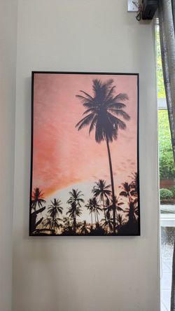 Framed Palm Tree Sunset Canvas Wall Art