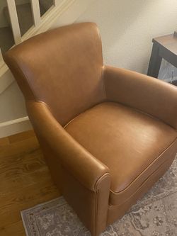 Pottery Barn Irving Roll Arm Leather Swivel Armchair for Sale in