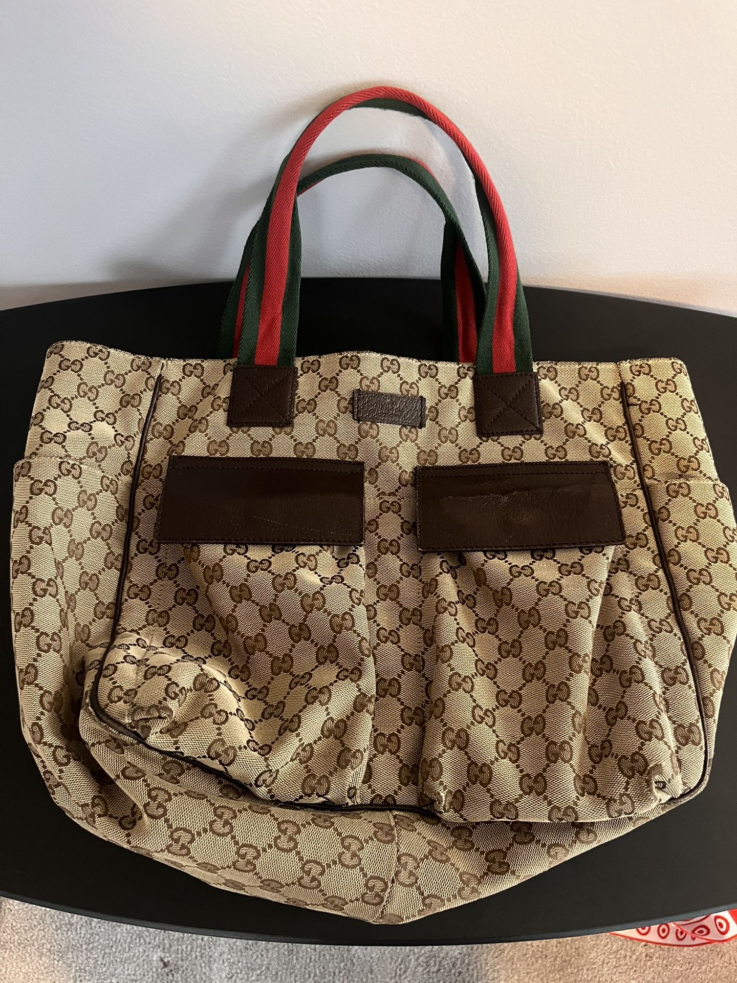 Gucci Beige GG Canvas Double Pocket Web Handle Tote