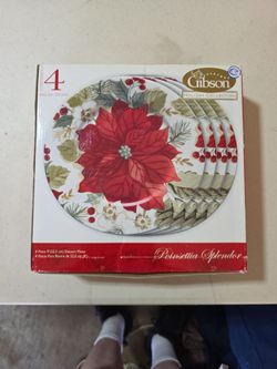 Gibson Holiday Collection Poinsettia Splendor Dessert Plates Set of 4
