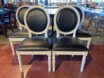 SAFAVIEH Holloway French Brasserie Leather Oval Side Chair Black And Cream (Set Of 4 Chairs)
