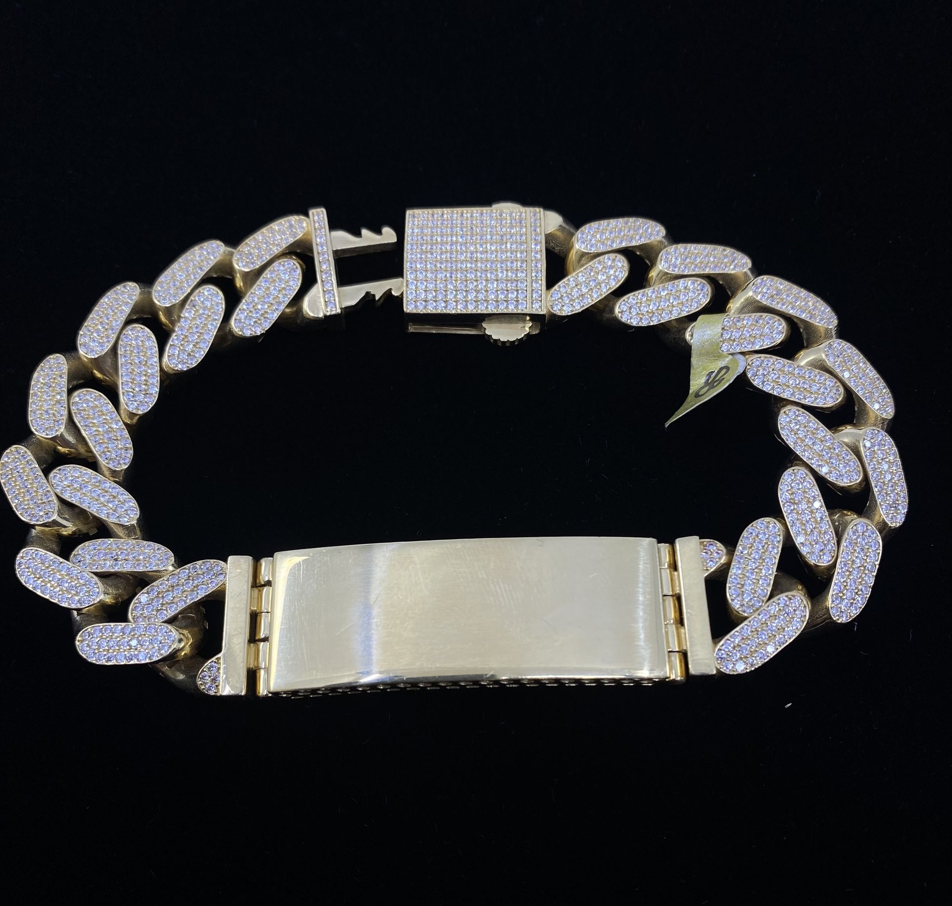 $4700 Yellow Gold W Zirconia Hollow Cuban ID Link Bracelet