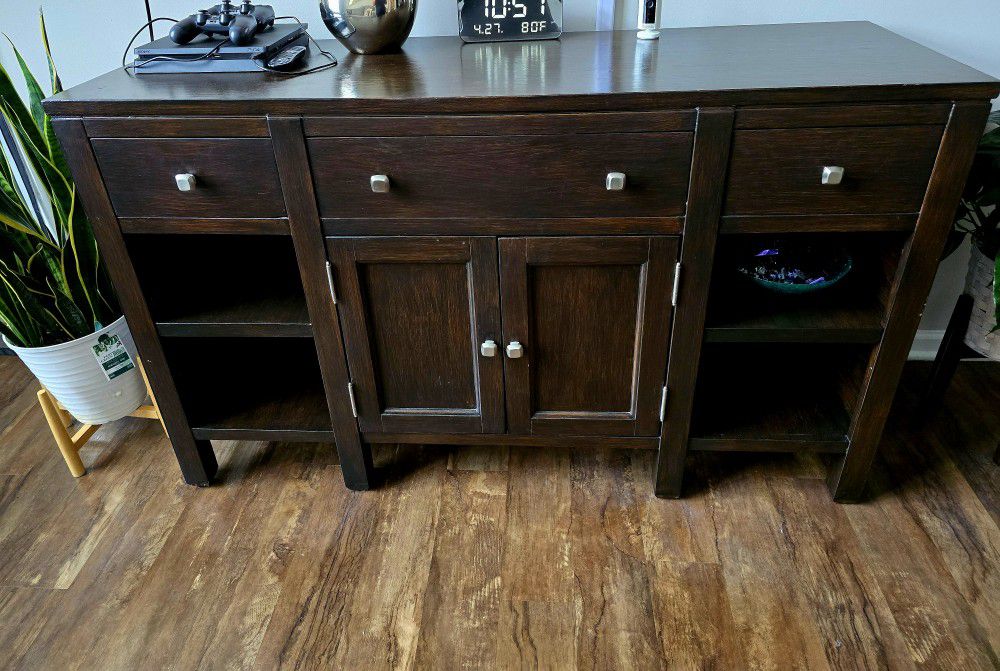 Solid Wood Console With Drawers And Shelves