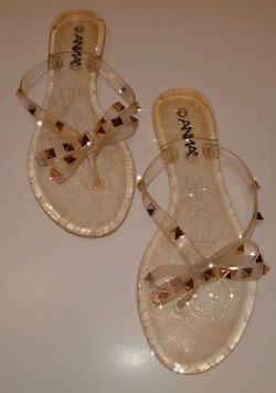 Clear Gold Bow Studded Sandals 