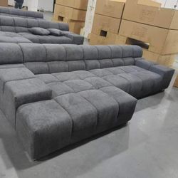 Grey Linen Sofa Sectional 🔥buy No Pay Later 