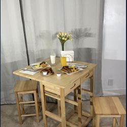 Drop Leaf Breakfast Bar & 2 Stools SPACE SAVER