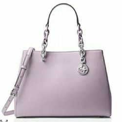 Michael Kors Cynthia Medium Convertible Leather Satchel Bag Lilac 