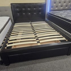 Brand New Black Faux Leather Queen Storage Platform Bedframe