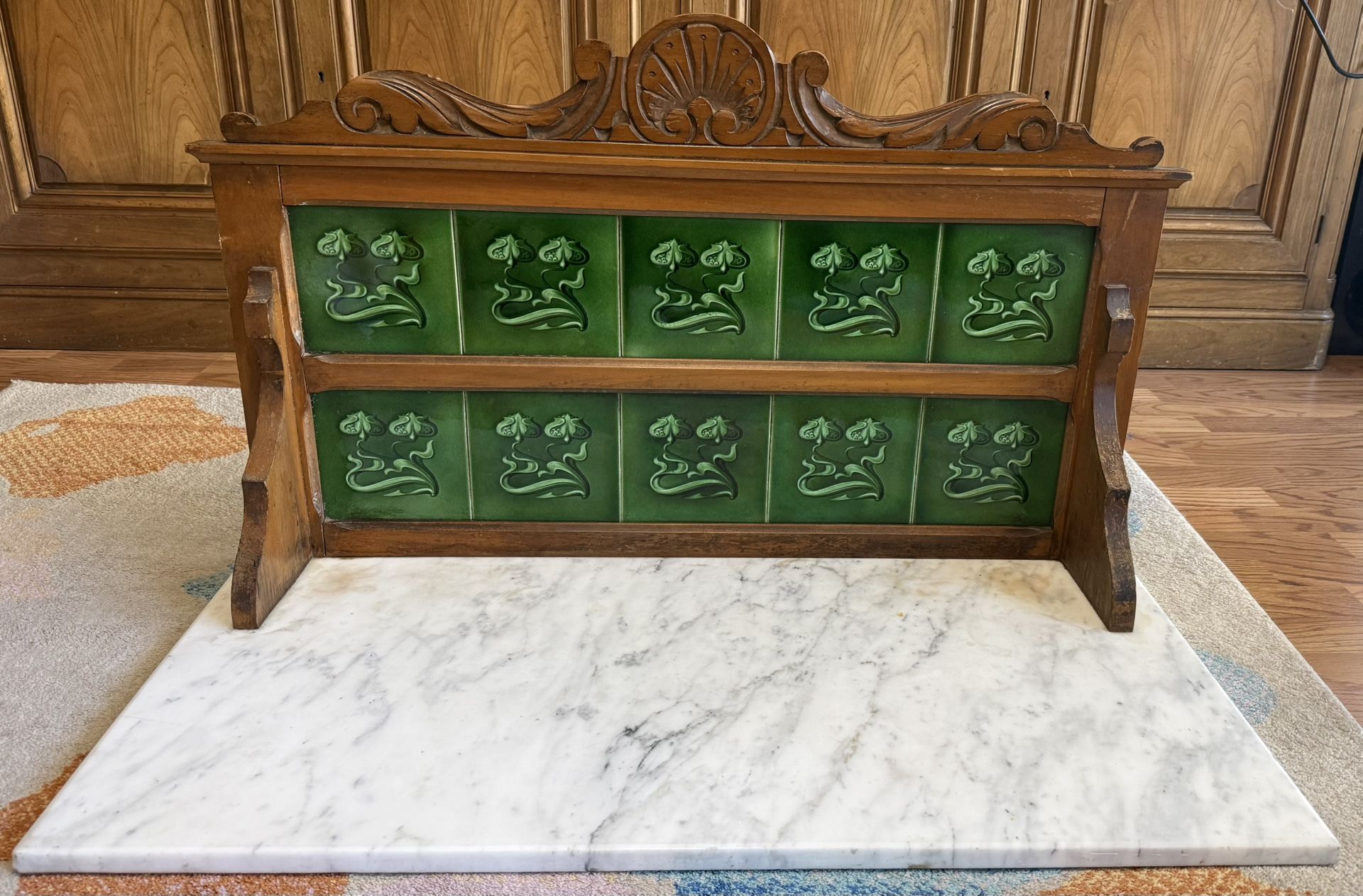 Antique Marble Top Washstand with Green Tile Backsplash