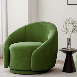 Swivel Barrel Accent Chair, 360° Small Round Sofa Chair, Comfy Modern Reading Armchair for Living Room Bedroom (Velvet Green,