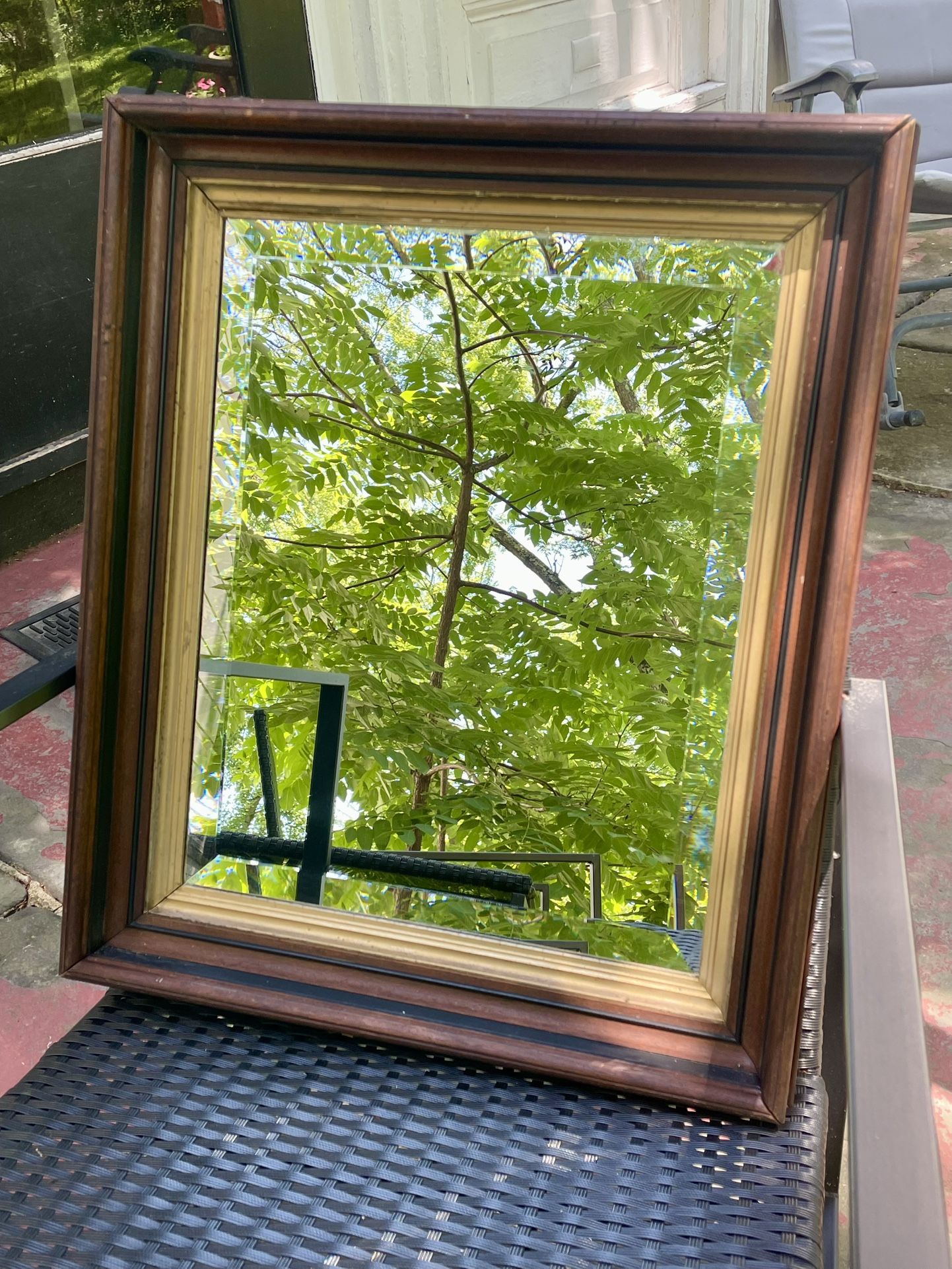 Antique Large Solid Wood "21x25" Rectangle Beveled Wall Beveled Mirror.
