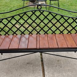 Large - One of a Kind Solid Wrought-Iron Metal Park Bench with Mahogany Stained Treated Wood Slats