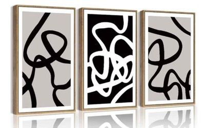 Black and Gray Abstract Framed Wall Art Large 16x24in Decor Ink Wash Dark Brush Stroke Prints Modern Art Decorative Bedroom Living Room Home Decor