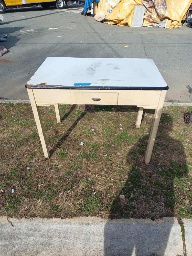 Antique Enamel Top Table