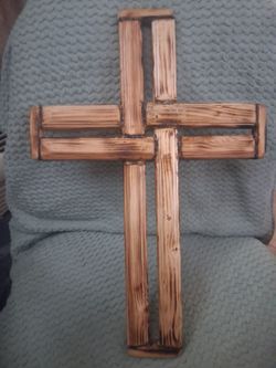 Rustic Handmade Burned Wood Wall Cross