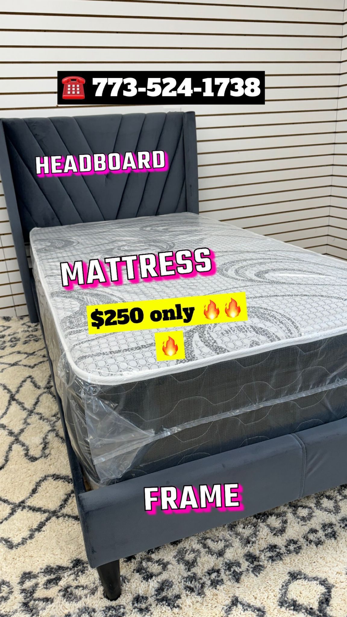 Twin size frame headboard with mattress for $250 only whole bed in picture available for pick up or delivery