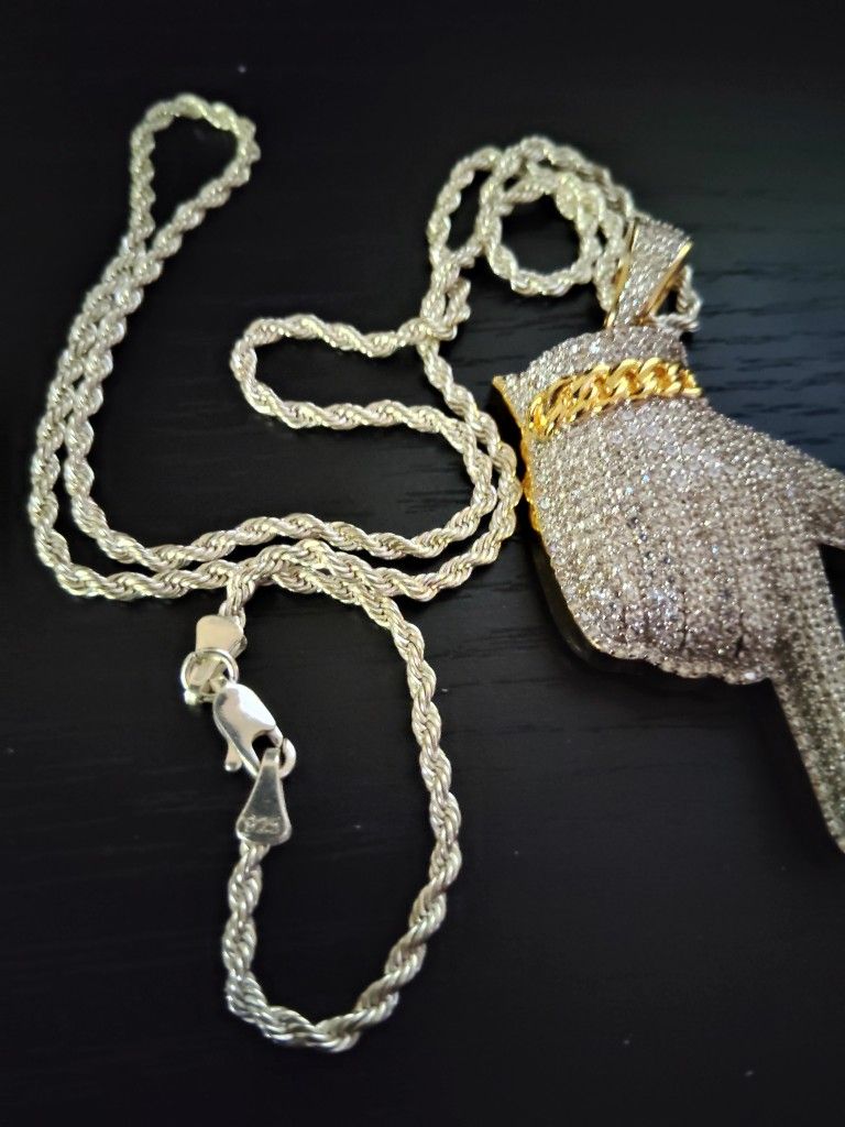 Sterling Silver Rope Chain W Pendant