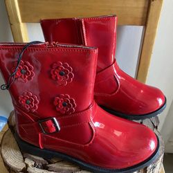 New Red Boots Size:2 For Girls