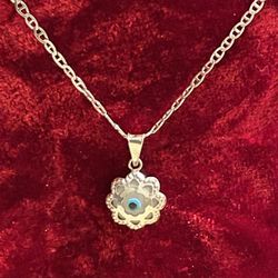 Silver Necklace With  🧿LUCKY🧿BLUE 🧿 EYES🧿Pendant 