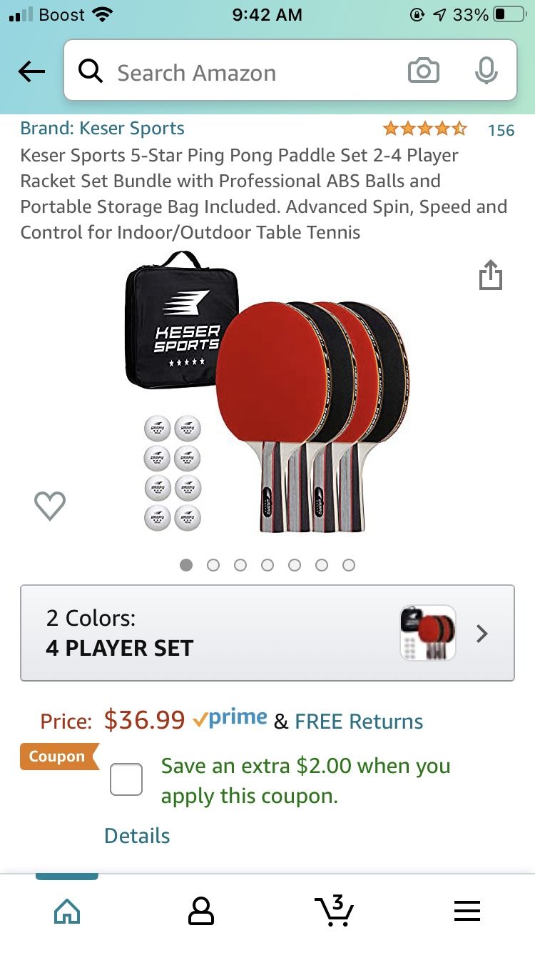 Keser Sports 5-Star Ping Pong Paddle Set 2-4 Player Racket Set Bundle with Professional ABS Balls and Portable Storage Bag Included. Advanced Spin, Sp